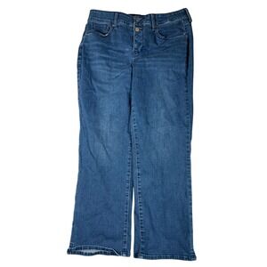 NYDJ Marilyn Straight Leg Blue Jeans Womens Size 10 High Rise Button Fly Stretch